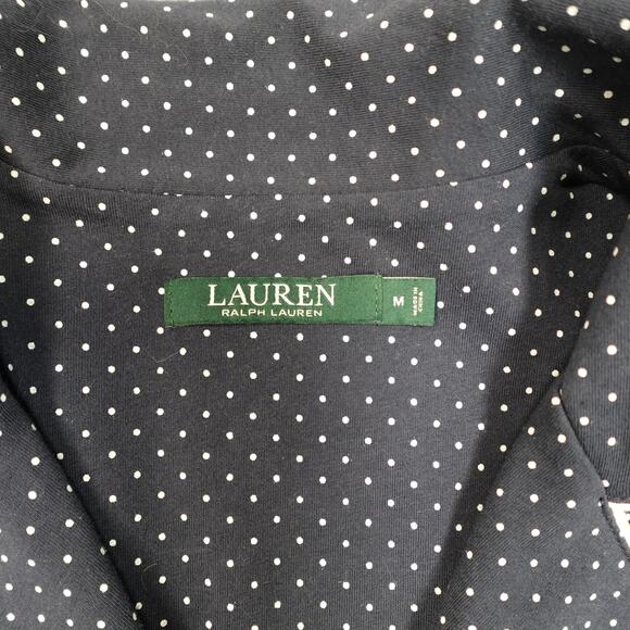 Ralph Lauren Pajama Top Womens Medium Monogrammed Polka Dot Navy Button Up Cozy - Picture 3 of 9